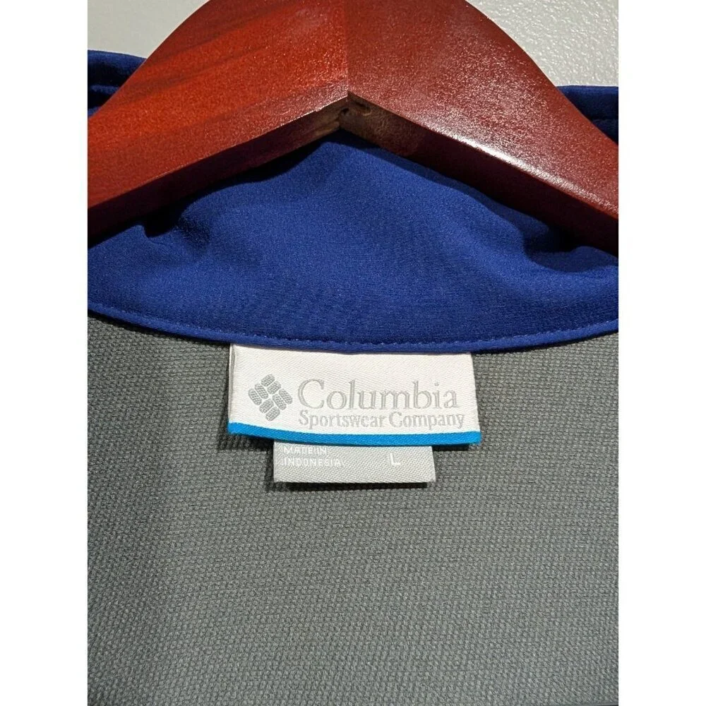 Columbia Mens Jacket Softshell Omni Shield Full Zip Gray Blue Red Outdoor Sz L